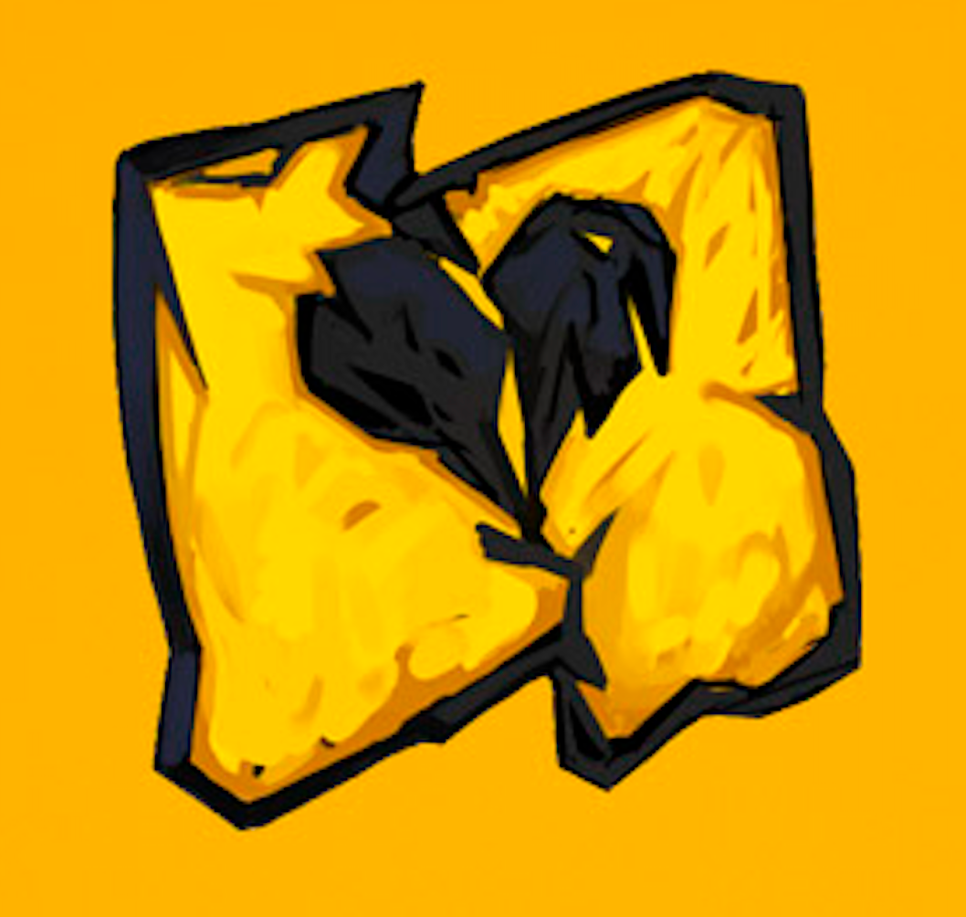 The original hand-drawn clan flag — a black broken heart on yellow